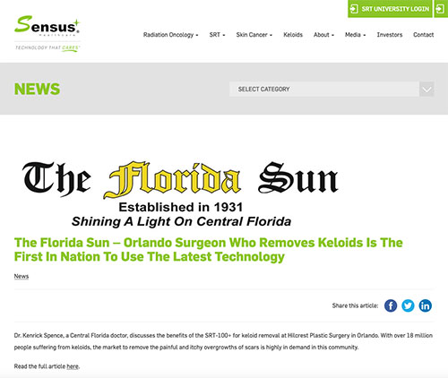 Screenshot of article: Orlando Surgeon Who Removes Keloids Is The First In Nation To Use The Latest Technology
