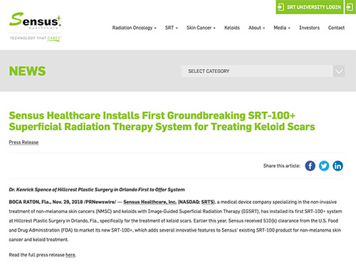 Screenshot of article: Dr. Kenrick Spence of International Keloid & Scar Treatment Center in Orlando First to Offer System